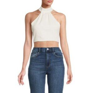 WeWoreWhat Women's Halter Linen Blend Crop Top Whisper White Size S NWT